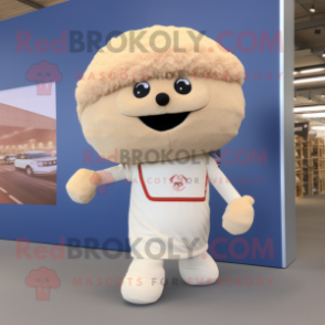Beige Meatballs mascot costume character dressed with a Polo Shirt and Foot pads