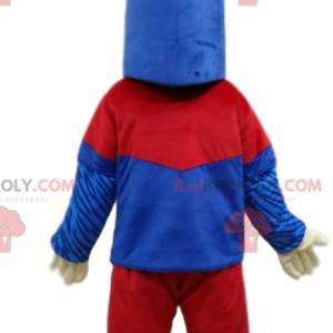 Mascota de pollo en ropa deportiva azul y roja. - Redbrokoly.com