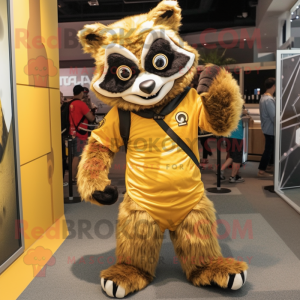 Gold Raccoon mascot costume character dressed with a Romper and Shoe clips