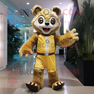 Gold Raccoon mascot costume character dressed with a Romper and Shoe clips