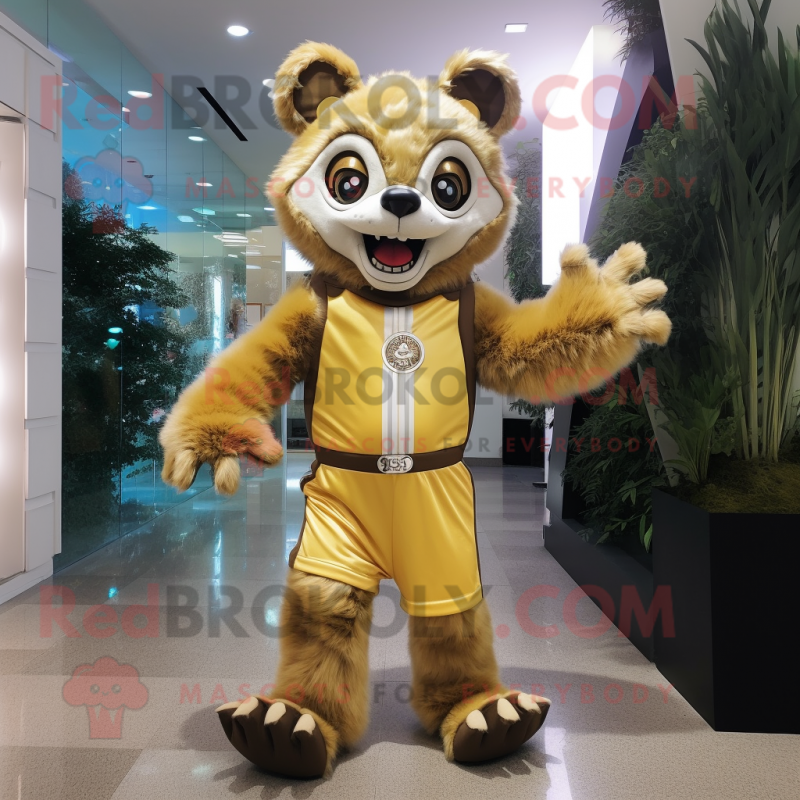 Gold Raccoon mascot costume character dressed with a Romper and Shoe clips Gold Raccoon mascot costume character dressed with a Romper and Shoe clips