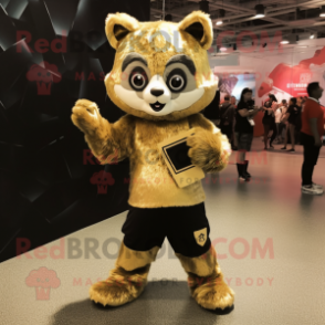 Gold Raccoon mascot costume character dressed with a Romper and Shoe clips