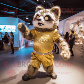 Gold Raccoon mascot costume character dressed with a Romper and Shoe clips