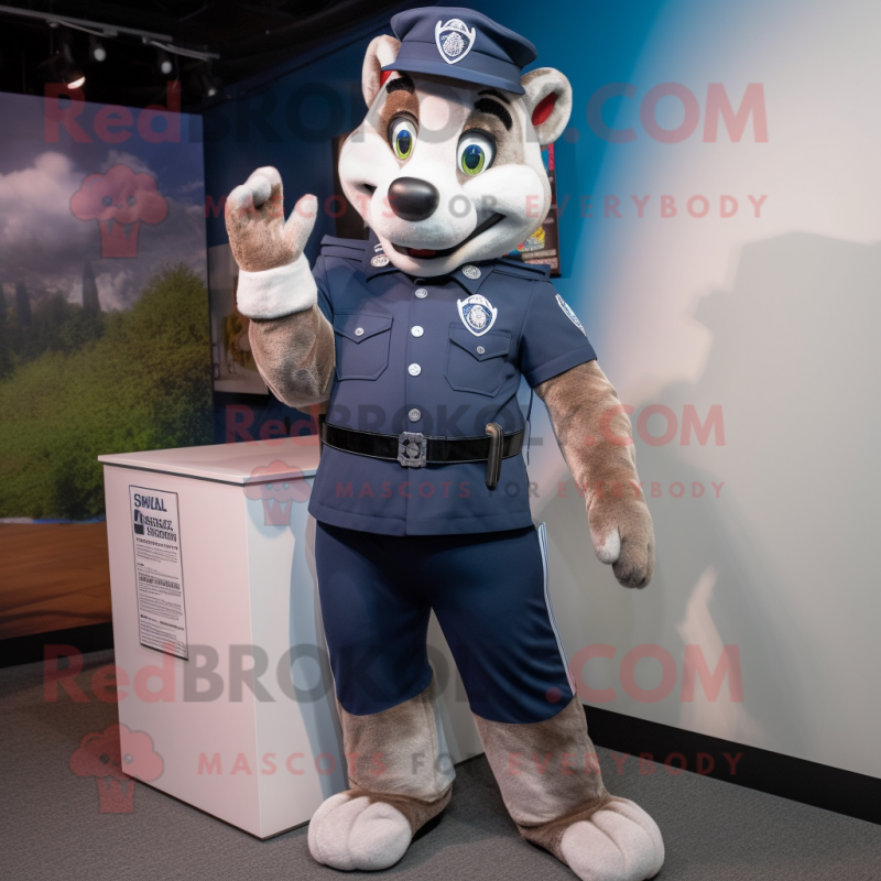 Navy Police Officer mascot costume character dressed with a Joggers and Mittens Navy Police Officer mascot costume character dressed with a Joggers and Mittens