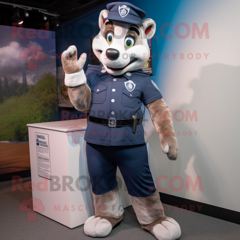 Navy Police Officer mascot costume character dressed with a Joggers and Mittens