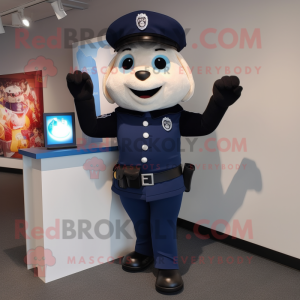 Navy Police Officer mascot costume character dressed with a Joggers and Mittens
