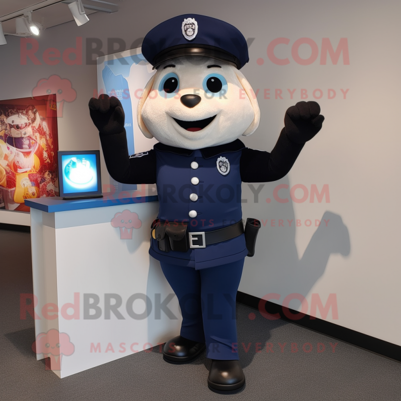 Navy Police Officer mascot costume character dressed with a Joggers and Mittens Navy Police Officer mascot costume character dressed with a Joggers and Mittens