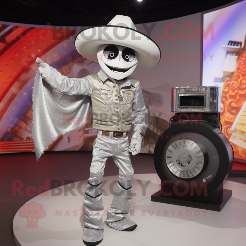 Silver Fajitas mascot costume character dressed with a Moto Jacket and Hats Silver Fajitas mascot costume character dressed with a Moto Jacket and Hats