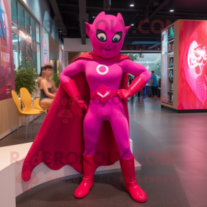 Magenta Superhero mascot costume character dressed with a A-Line Dress and Anklets