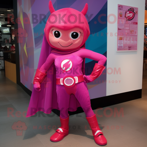 Magenta Superhero mascot costume character dressed with a A-Line Dress and Anklets