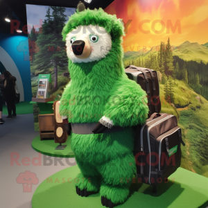 Forest Green Alpaca mascot costume character dressed with a Bikini and Backpacks