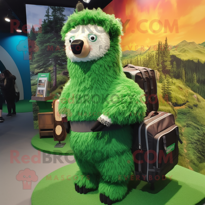 Forest Green Alpaca mascot costume character dressed with a Bikini and Backpacks