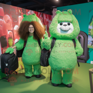 Forest Green Alpaca mascot costume character dressed with a Bikini and Backpacks