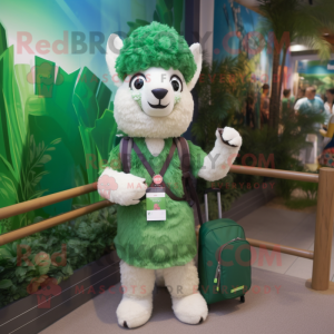 Forest Green Alpaca mascot costume character dressed with a Bikini and Backpacks