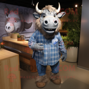 Silver Buffalo mascot costume character dressed with a Chambray Shirt and Cufflinks