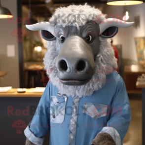 Silver Buffalo mascot costume character dressed with a Chambray Shirt and Cufflinks