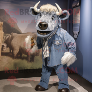 Silver Buffalo mascot costume character dressed with a Chambray Shirt and Cufflinks