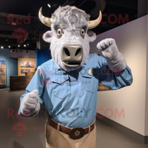 Silver Buffalo mascot costume character dressed with a Chambray Shirt and Cufflinks