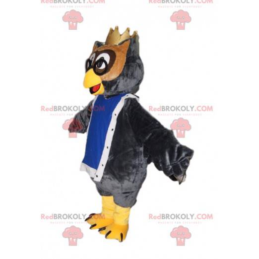 Eulenmaskottchen mit goldener Krone. Eulenkostüm. -