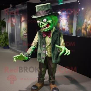 Forest Green Zombie mascot costume character dressed with a Blouse and Hat pins