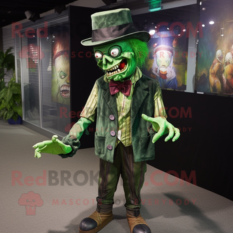 Forest Green Zombie mascot costume character dressed with a Blouse and Hat pins Forest Green Zombie mascot costume character dressed with a Blouse and Hat pins