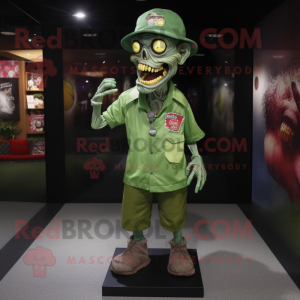 Forest Green Zombie mascot costume character dressed with a Blouse and Hat pins