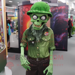 Forest Green Zombie mascot costume character dressed with a Blouse and Hat pins