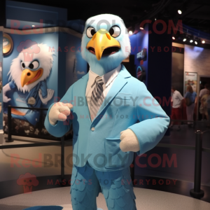 Sky Blue Bald Eagle mascot costume character dressed with a Dress Shirt and Cummerbunds