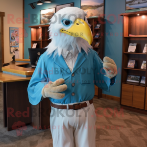 Sky Blue Bald Eagle mascot costume character dressed with a Dress Shirt and Cummerbunds