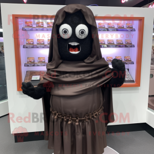 Black Chocolate Bars mascot costume character dressed with a Cover-up and Scarves