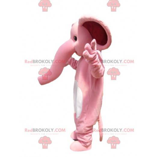 Maskot růžový slon s obrovským kmenem. - Redbrokoly.com