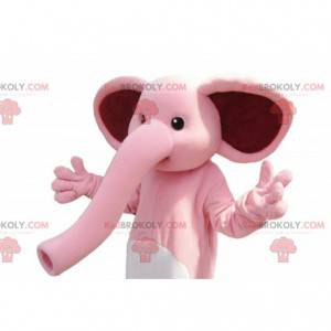 Mascotte d'éléphant rose, avec une trompe immense. -