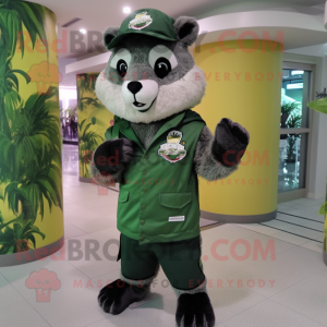Forest Green Civet mascot costume character dressed with a Graphic Tee and Hats