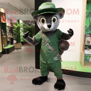 Forest Green Civet mascot costume character dressed with a Graphic Tee and Hats