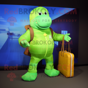 Lime Green Stellar'S Sea Cow mascot costume character dressed with a Jeans and Wallets