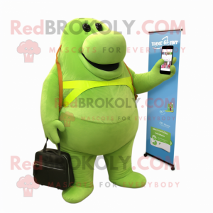Lime Green Stellar'S Sea Cow mascot costume character dressed with a Jeans and Wallets