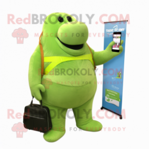 Lime Green Stellar'S Sea Cow mascot costume character dressed with a Jeans and Wallets