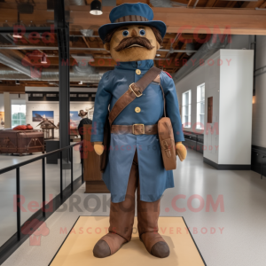 Brown Civil War Soldier mascot costume character dressed with a Denim Shirt and Ties
