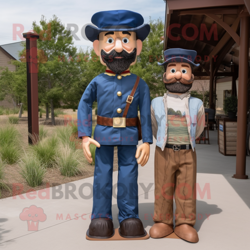 Brown Civil War Soldier mascot costume character dressed with a Denim Shirt and Ties Brown Civil War Soldier mascot costume character dressed with a Denim Shirt and Ties