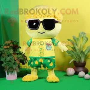 Gold Broccoli mascot costume character dressed with a Swimwear and Eyeglasses