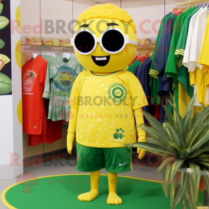 Gold Broccoli mascot costume character dressed with a Swimwear and Eyeglasses