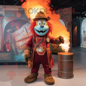 Rust Fire Eater mascot costume character dressed with a Vest and Handbags