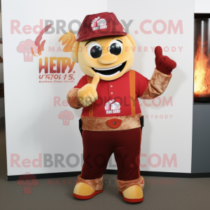 Rust Fire Eater mascot costume character dressed with a Vest and Handbags