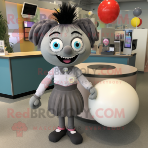 Gray Juggle mascot costume character dressed with a Pencil Skirt and Ties