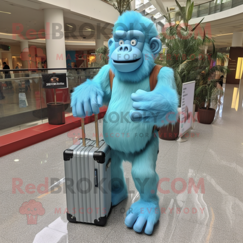 Sky Blue Orangutan mascot costume character dressed with a Tank Top and Briefcases Sky Blue Orangutan mascot costume character dressed with a Tank Top and Briefcases
