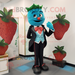 Turquoise Strawberry mascot costume character dressed with a Tuxedo and Anklets