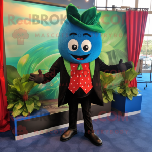 Turquoise Strawberry mascot costume character dressed with a Tuxedo and Anklets