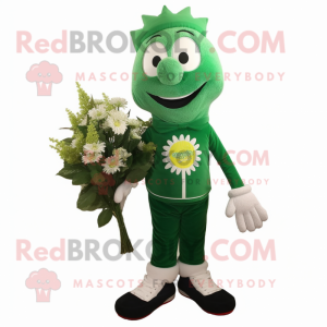 Forest Green Bouquet Of Flowers mascot costume character dressed with a Henley Tee and Shoe laces