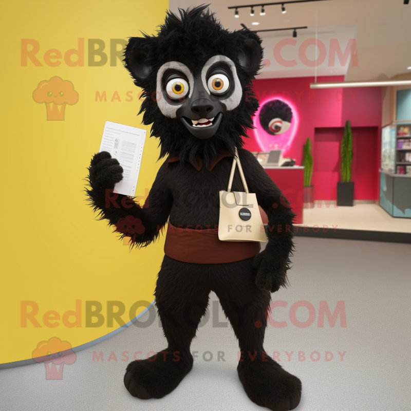 Black Lemur mascot costume character dressed with a Dress Pants and Wallets Black Lemur mascot costume character dressed with a Dress Pants and Wallets
