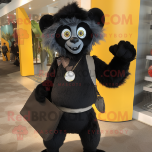 Black Lemur mascot costume character dressed with a Dress Pants and Wallets